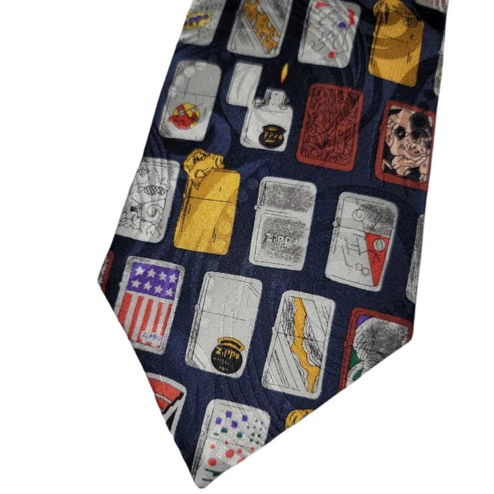 Zippo Lighter Silk Tie Navy Blue RARE Design NWOT - Picture 4 of 4